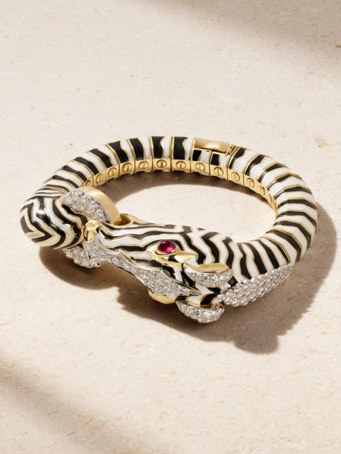 DAVID WEBB Zebra 18-karat Gold, Platinum, Diamond, Ruby And Enamel Bracelet