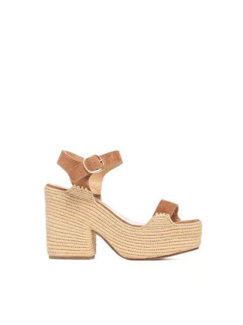 GABRIELA HEARST Sardis Platform Sandal in Camel Suede & Natural Raffia
