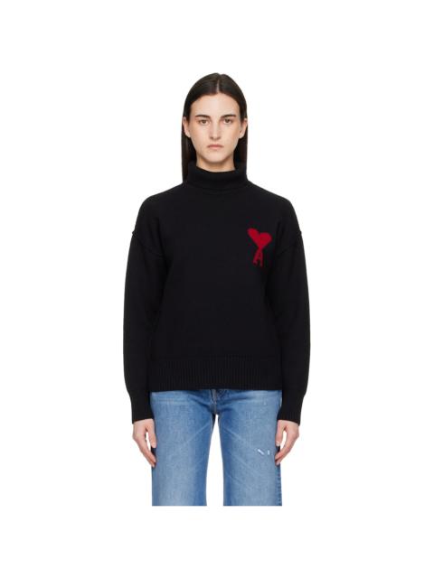 AMI Paris Black Contrast Ami de Coeur Funnel Neck Sweater