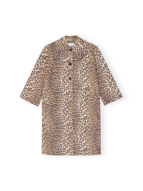 GANNI LEOPARD PRINTED CANVAS COAT