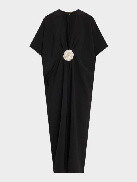 REEM ACRA V-Neck Crepe Midi Caftan