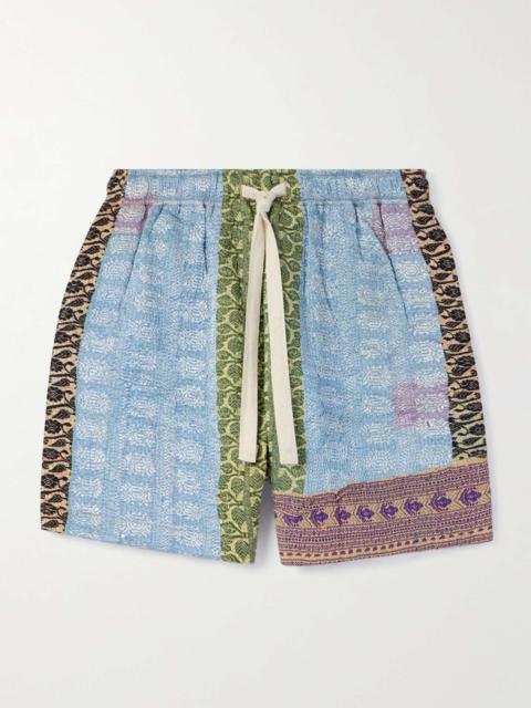 Zari Straight-Leg Patchwork Upcycled Cotton Drawstring Shorts