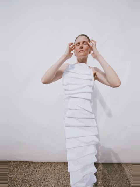 A.W.A.K.E. MODE BIB-FRONT STRUCTURED DRESS WITH OPEN BACK WHITE