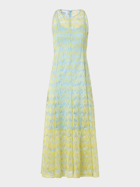 AKRIS Scribble Embroidered Tulle Sleeveless Maxi Dress