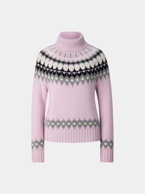 BOGNER Ingrid Cashmere Norwegian Pullover in Rosé/Gray/Off-White