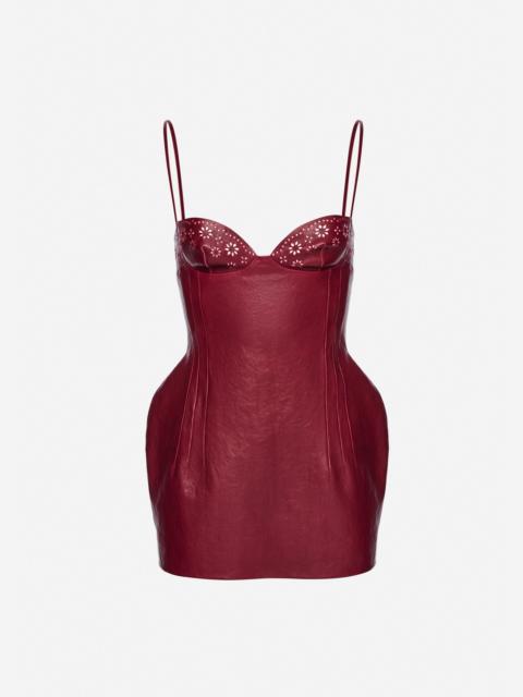 MAGDA BUTRYM Floral detailing leather mini dress in cherry red