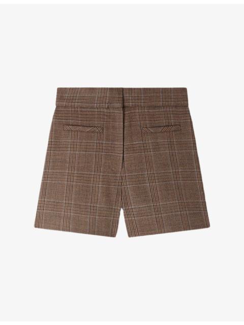 Sandro Checked High-Rise Wool Shorts