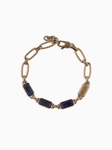 Blue Stone with IP Antique Gold-Plating Chain Bracelet