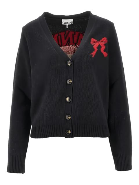 GANNI bow V-neck cardigan