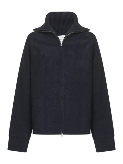 Studio Nicholson Blue merino wool Sandos zip-up sweater