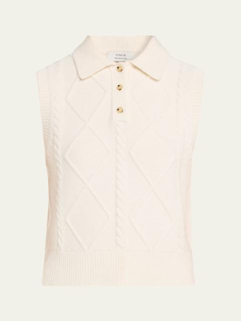 Vince Cable-Knit Polo Vest