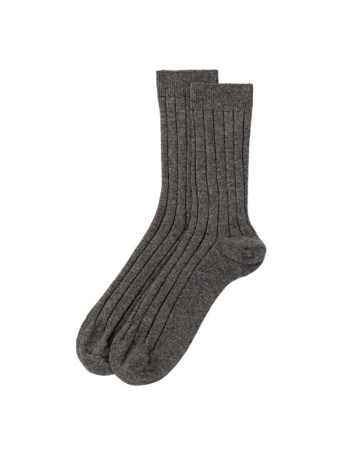 Johnstons of Elgin Men's Cashmere Ribbed Grey Socks
