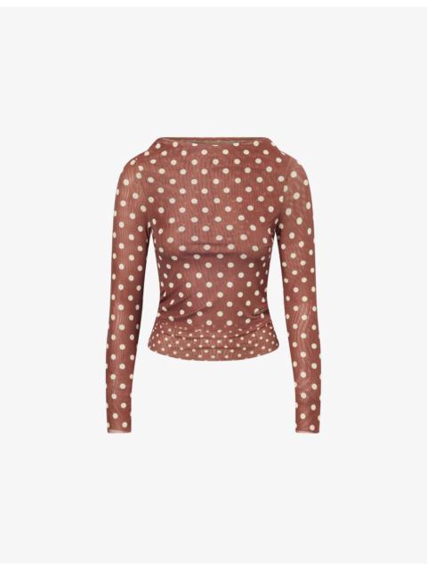 House of Sunny Layer Polka-Dot Stretch-Woven Top