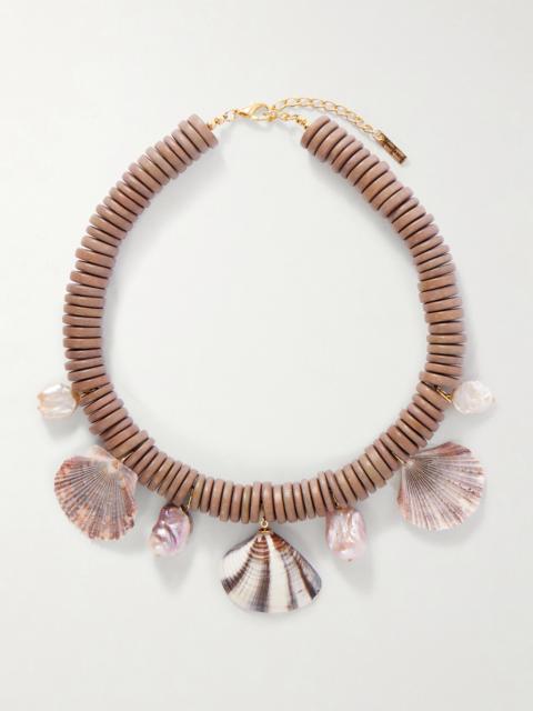 Jennifer Behr Madeira Gold-tone Bead-embellished Wood, Shell And Pearl Necklace