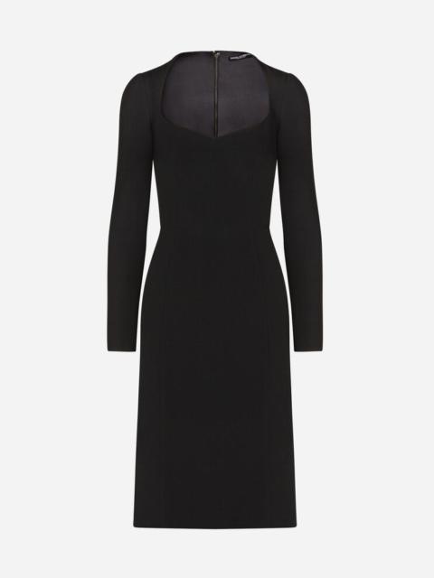 Long-sleeved cady midi dress