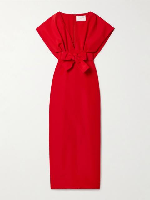 CAROLINA HERRERA Belted bow-embellished pleated silk-faille gown Red