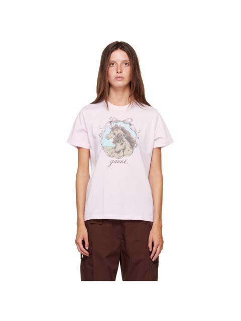 GANNI Pink Horse Qixi Basic Cotton Jersey T-shirt