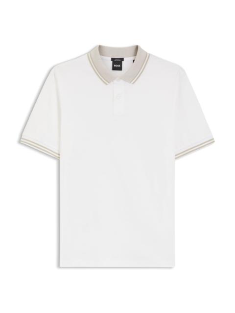 BOSS STRIPE-TRIM SLIM-FIT POLO SHIRT IN MERCERISED COTTON