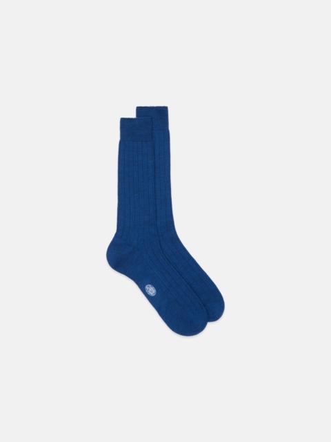 J. PRESS MADE-IN-ITALY BLUE MARL MID-CALF RIBBED WOOL SOCKS