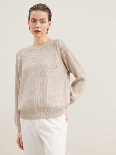 Cotton English rib sweater with shiny tab