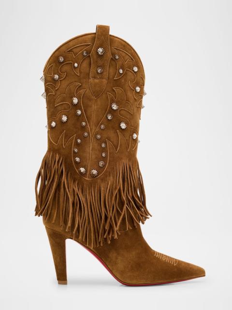 Christian Louboutin Santia Suede Fringe Red Sole Booties