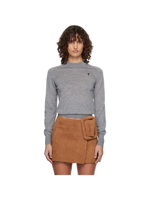 AMI Paris Gray Wool Crewneck Ami de Coeur Sweater
