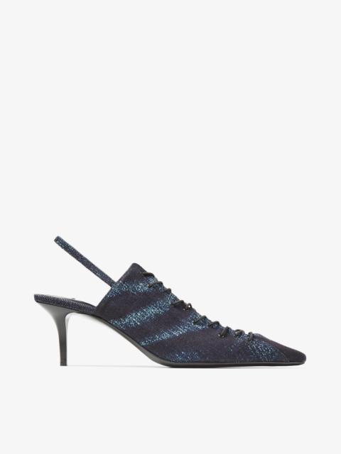 JIMMY CHOO Jimmy Choo / Jean Paul Gaultier Sling Back 60 Denim Print Fabric Sling Back Pumps with Laces