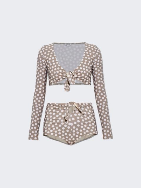 Alaïa Long Sleeves Bikini Set Polka Taupe And Cream