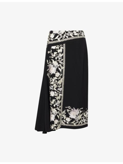 Erdem Drape Embroidered Wool Midi Skirt