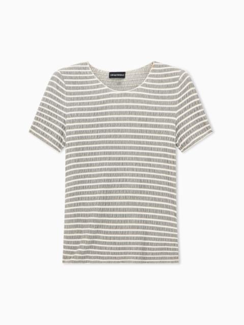EMPORIO ARMANI CREW NECK T-SHIRT IN STRIPED EMBOSSED JACQUARD JERSEY