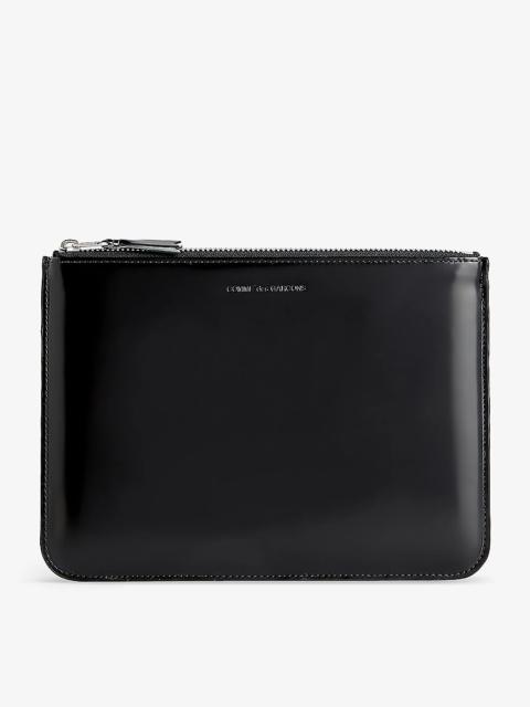 Brand-embossed rectangular leather pouch