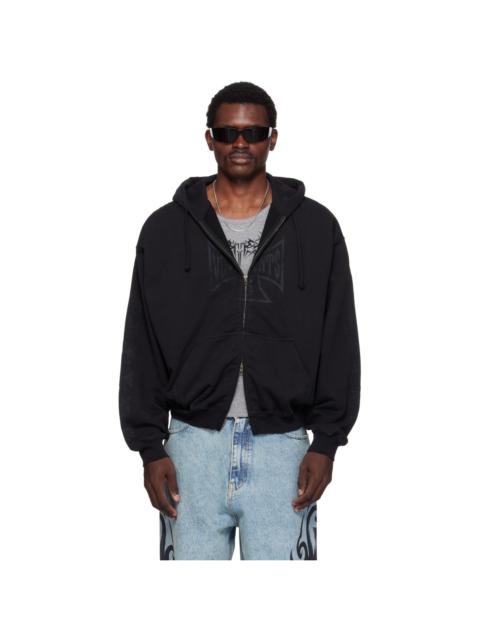 VETEMENTS Black Big Biker Cross Zip-Up Hoodie
