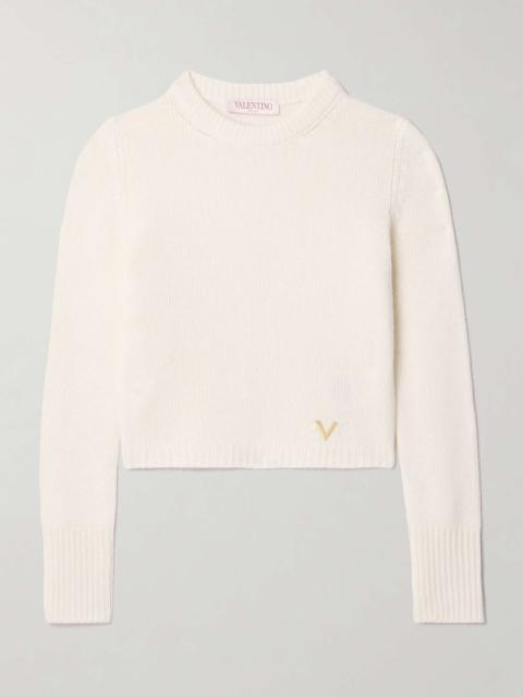 Valentino Cropped embellished cashmere sweater