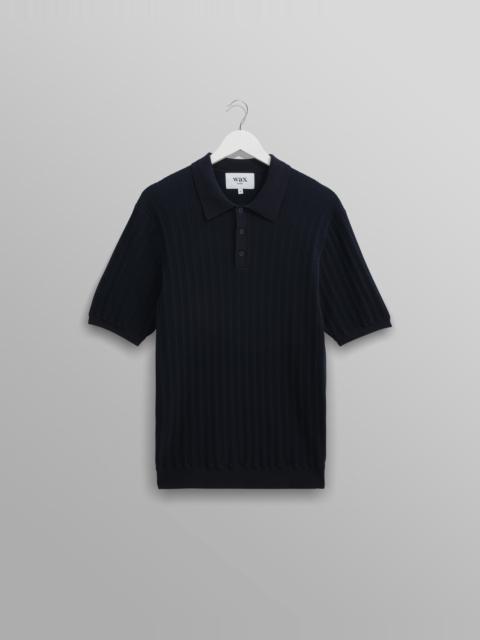 Wax London Naples - Midnight Navy Textured Knitted Polo Shirt