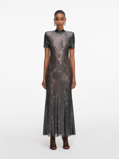 self-portrait Gunmetal Rhinestone Mesh Midi Dress