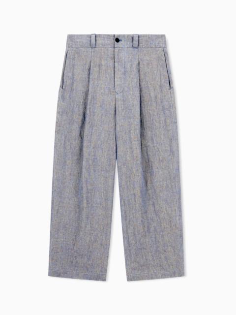 GIORGIO ARMANI SINGLE-DART, PURE LINEN CANVAS TROUSERS