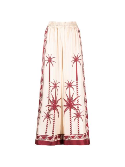 palm tree-print silk trousers