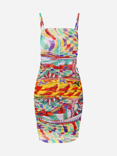 Dolce & Gabbana Short draped tulle dress with Carretto print