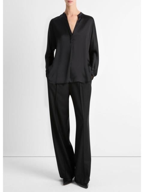 Vince Silk Satin Band-Collar Blouse