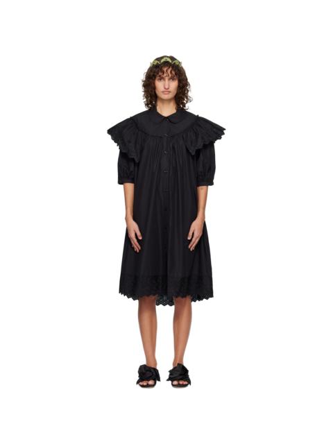 Simone Rocha Black Puff Sleeve Ruffle Frill Trim Shirt Midi Dress