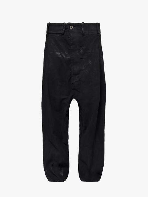 Distressed relaxed-fit straight-leg stretch-cotton trousers