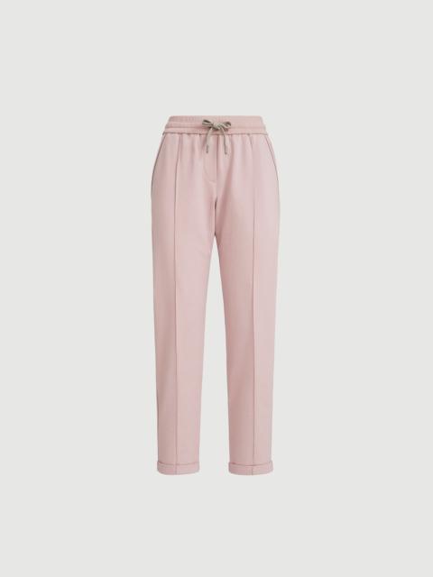 Brunello Cucinelli Stretch cotton lightweight French terry track trousers with monili