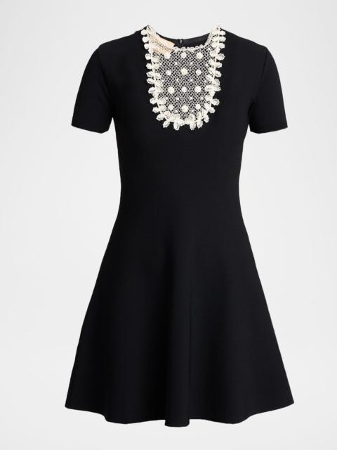 Valentino Lace Bib Short-Sleeve Mini Swing Dress