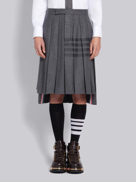 Medium Grey Wool Cashmere Flannel Knee Length Pleated 4-Bar Skirt