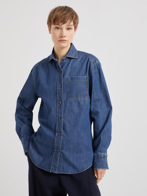 Brunello Cucinelli Lightweight denim shirt with shiny tab