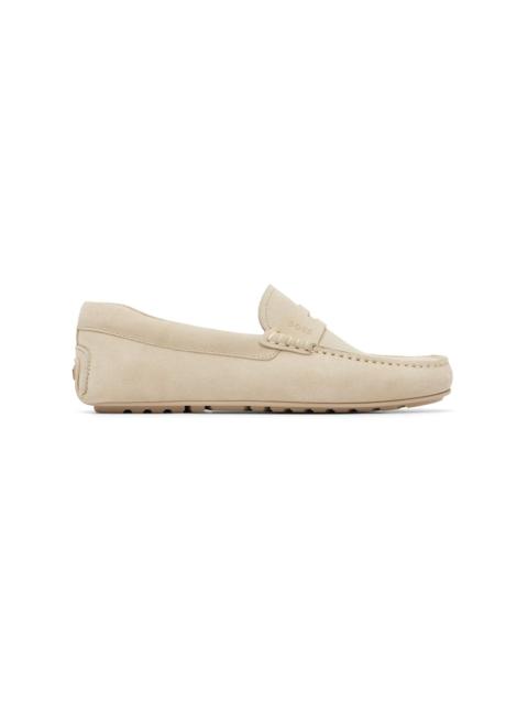 BOSS Off-White Penny-Trim Suede Loafers
