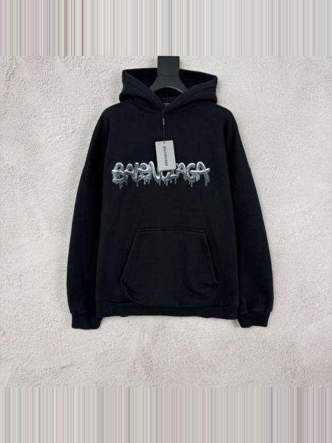 BALENCIAGA Balenciaga Black BLCG Jelly-Print Logo Hooded Sweater