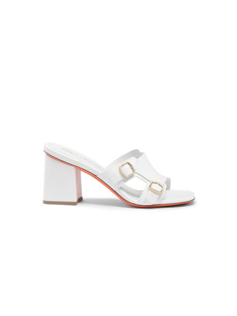 Santoni Women's white leather double-buckle mid sandal