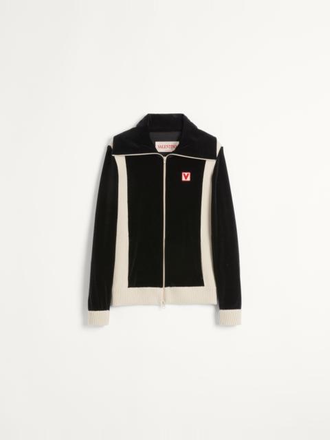 CHEZ VALENTINO TURTLENECK CHENILLE SWEATSHIRT WITH ZIPPER AND PATCH