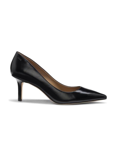 BOSS HEELED LEATHER PUMPS WITH DEBOSSED LOGO